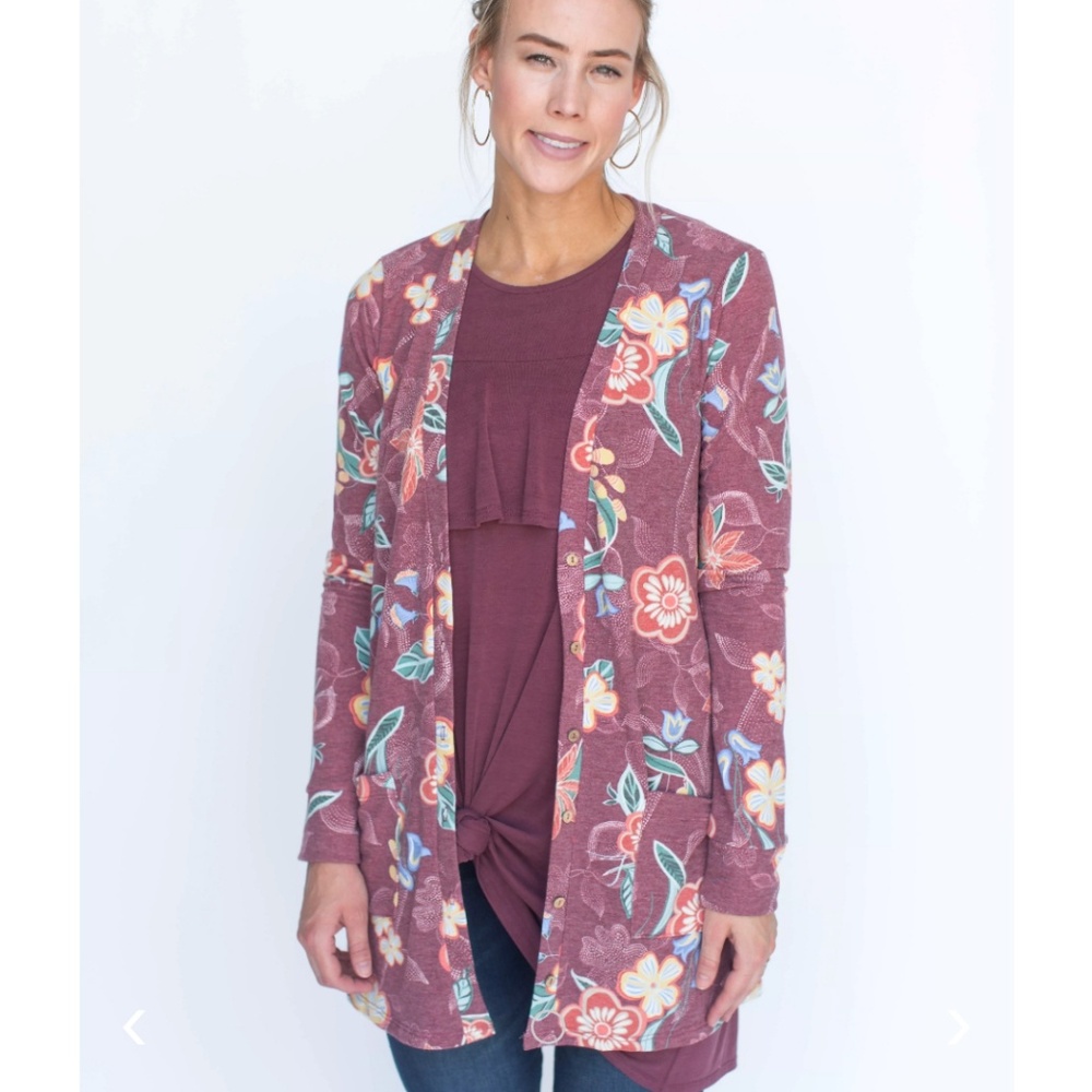 Essential Cardigan In Folk Floral Wine